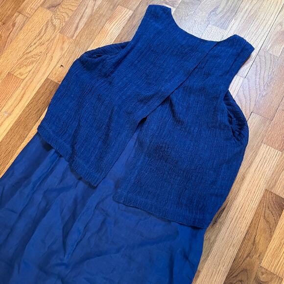 Pure Jill Dress Womens Large Navy Blue Linen Maxi Sheath Lagenlook Summer - Picture 4 of 6